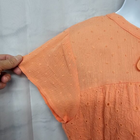 Kate & Sam Orange Peasant Dress Midi Swiss Dot Embroidered Eyelet Boho S - Picture 3 of 11